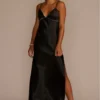 Rhinestone Trimmed Satin Sheath Dress