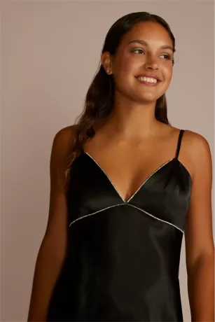 Rhinestone Trimmed Satin Sheath Dress - Image 3