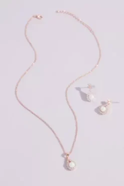 Haloed Faux Pearl Necklace And Earring Set