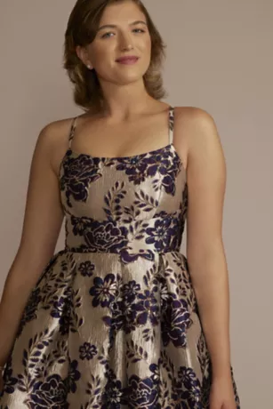 Floral Brocade Short A-Line Dress - Image 3