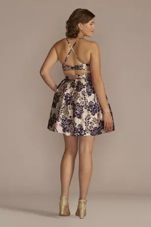 Floral Brocade Short A-Line Dress - Image 2