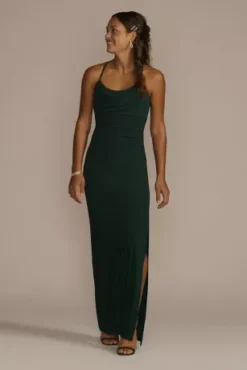 Cowl Neck Stretch Jersey Long Sheath Dress