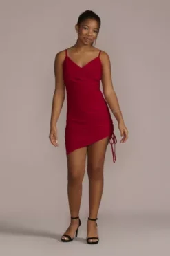 Short V-Neck Jersey Sheath With Asymmetrical Skirt