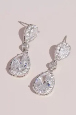 Cubic Zirconia Halo Teardrop Earrings