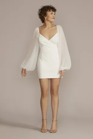 Long Sleeve Chiffon Sweetheart Mini A-Line