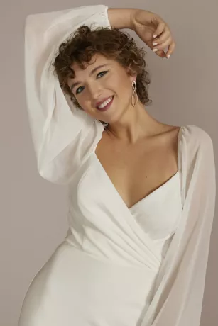 Long Sleeve Chiffon Sweetheart Mini A-Line - Image 3