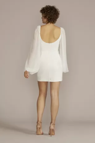 Long Sleeve Chiffon Sweetheart Mini A-Line - Image 2