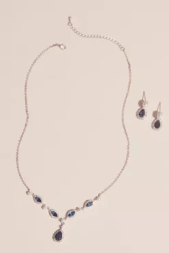 Cubic Zirconia And Pearl Necklace And Earring Set