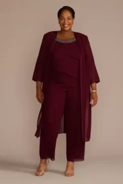 Plus Size Three-Piece Tiered Chiffon Pantsuit