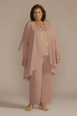 Plus Size Three-Piece Lace And Georgette Pantsuit