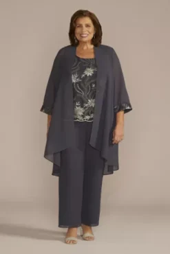 Three Piece Georgette Duster Pantsuit Set