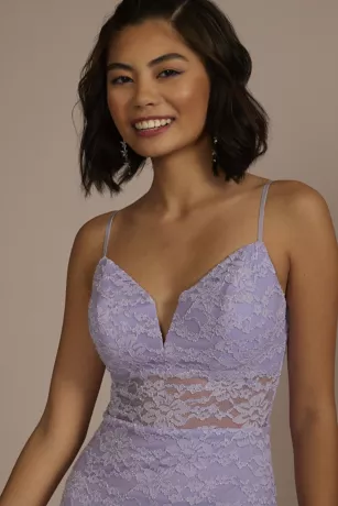 V-Neck Glitter Lace Sheath With Illusion Waist - Image 3