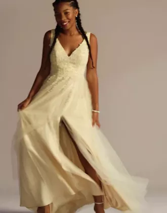 Embroidered Applique Tulle A-line Dress - Image 4