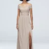 Off-the-Shoulder Lace And Mesh Bridesmaid Dress