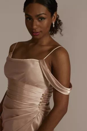 Charmeuse Cowl Bridesmaid Dress With Swag Sleeves - Image 3