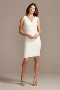 Scalloped Lace V-Neck Sheath Knee-Length Dress