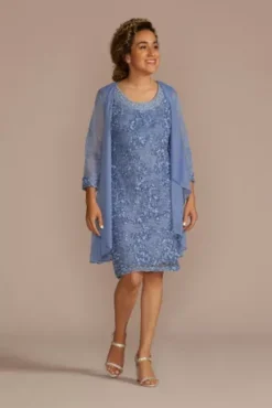 Floral Lace Short Tank Dress With Chiffon Jacket