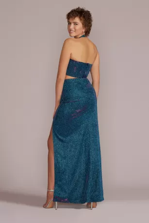 Metallic Glitter Two-Piece Set With Slit Skirt - Image 2