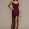 Floor Length Ombre Stretch Sequin Sheath