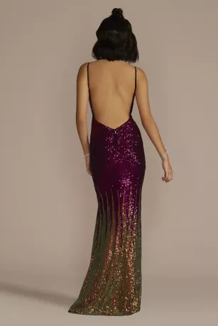Floor Length Ombre Stretch Sequin Sheath - Image 2