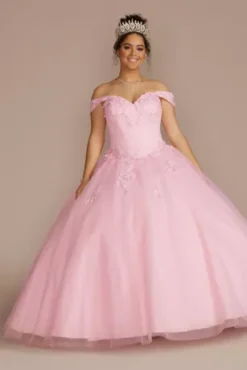 3-Piece Floral Glitter Corset Quince Ball Gown