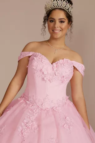 3-Piece Floral Glitter Corset Quince Ball Gown - Image 5