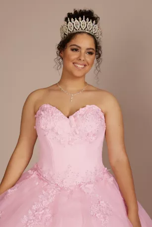 3-Piece Floral Glitter Corset Quince Ball Gown - Image 7