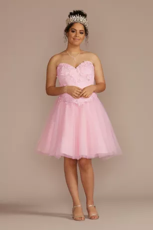 3-Piece Floral Glitter Corset Quince Ball Gown - Image 3