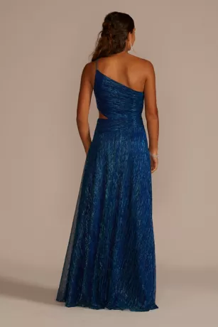One Shoulder Metallic A-Line Dress With Cutout - Image 2