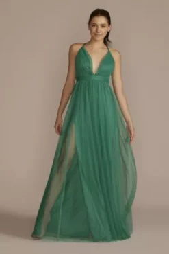 Tulle Dress With Plunge Neckline And Open Back
