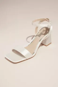 Rhinestone Block Heel Satin Sandals