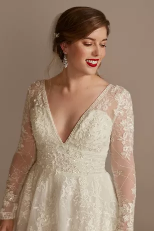 Lace Long Sleeve Keyhole Back Wedding Dress - Image 3