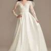 Long Sleeve Satin Applique Wedding Dress
