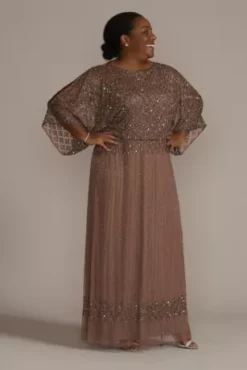Cold Shoulder Ankle-Length Beaded Plus Size Dress