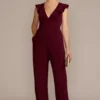 Plunging Ruffled Crepe Jumpsuit
