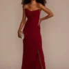 Strapless Draped Crepe Sheath With Slit