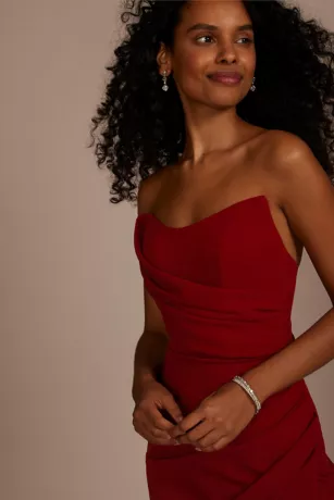 Strapless Draped Crepe Sheath With Slit - Image 3