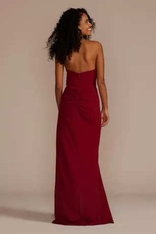 Strapless Draped Crepe Sheath With Slit - Image 2