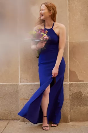 Crepe Halter Sheath With Fringe Back - Image 5