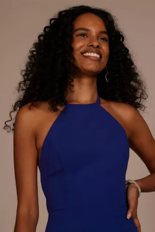 Crepe Halter Sheath With Fringe Back - Image 3