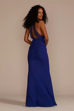 Crepe Halter Sheath With Fringe Back - Image 2