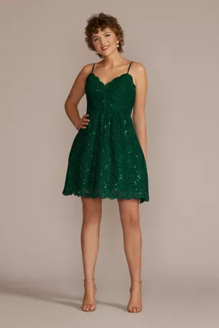 Spaghetti Strap Allover Lace Mini A-Line