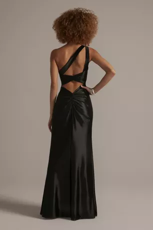 One-Shoulder Satin Sheath With Skirt Slit - Image 2
