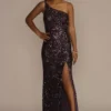 One-Shoulder Shimmer Sequin Floor Length Gown