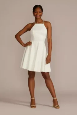 Floral Jacquard Halter Mini A-Line Dress