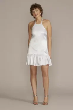 Charmeuse Ruffled Hem Mini Halter Dress