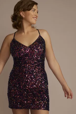 Allover Sequin V-Neck Mini Homecoming Dress - Image 3