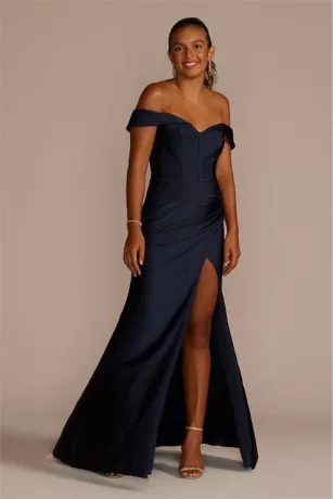 Sweetheart Off The Shoulder Stretch Satin Dress