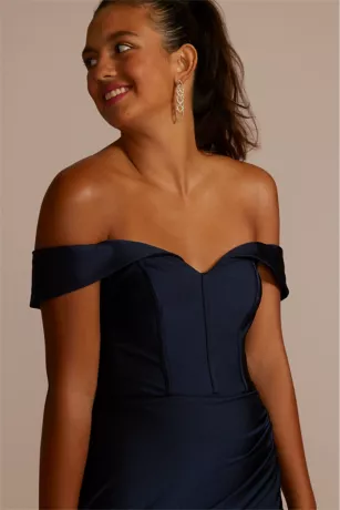 Sweetheart Off The Shoulder Stretch Satin Dress - Image 3