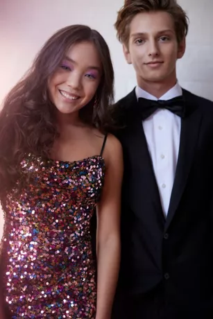 Cowl Neck Allover Sequin Dress With Slit - Image 6